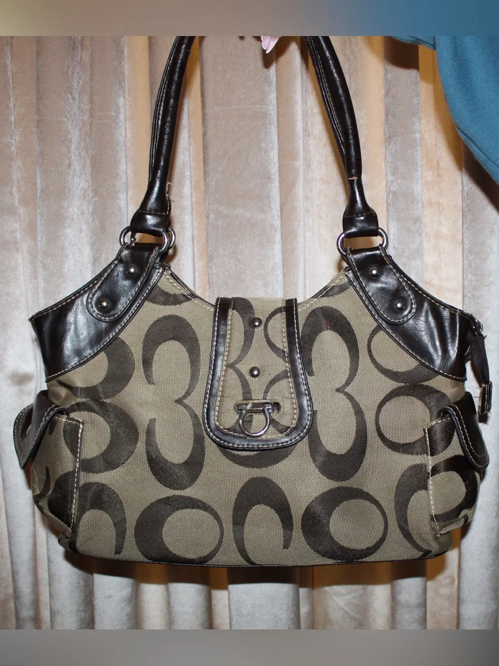Coach Brown and Olive Signature Shoulder Bag